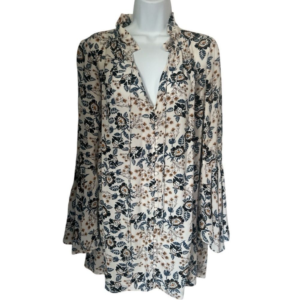 Free People Magic Mystery Floral Bell Sleeve Tunic Flowy Relaxed Top size Small